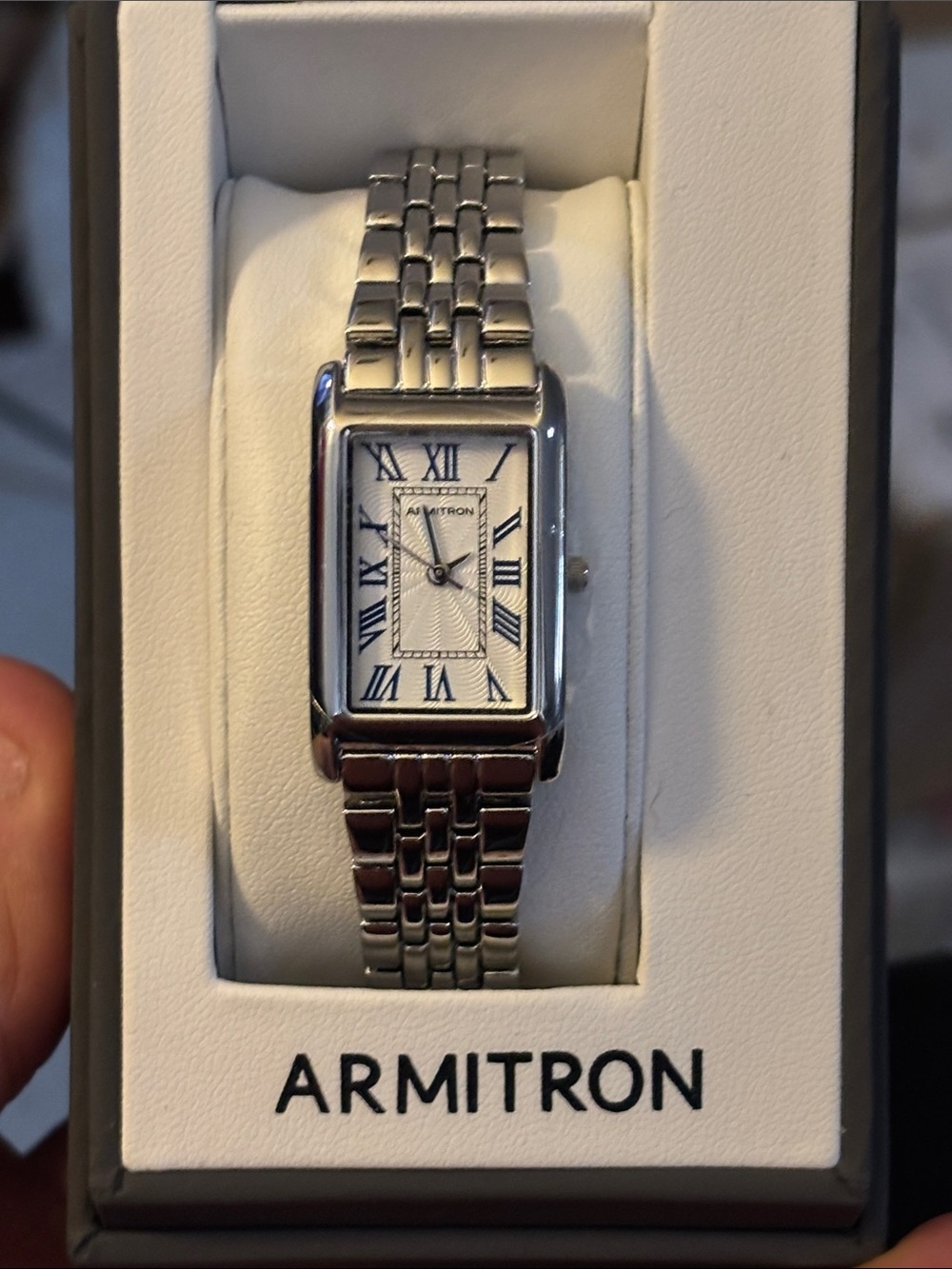 Armitron Silver Stainless Steel Rectangular Roman Numeral Watch